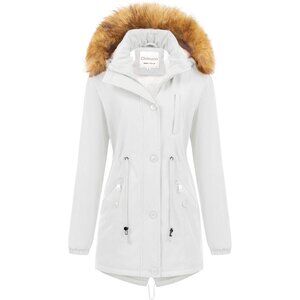 Women's White Insulated Jacket Soft Fleece Snow Faux Fur Coat